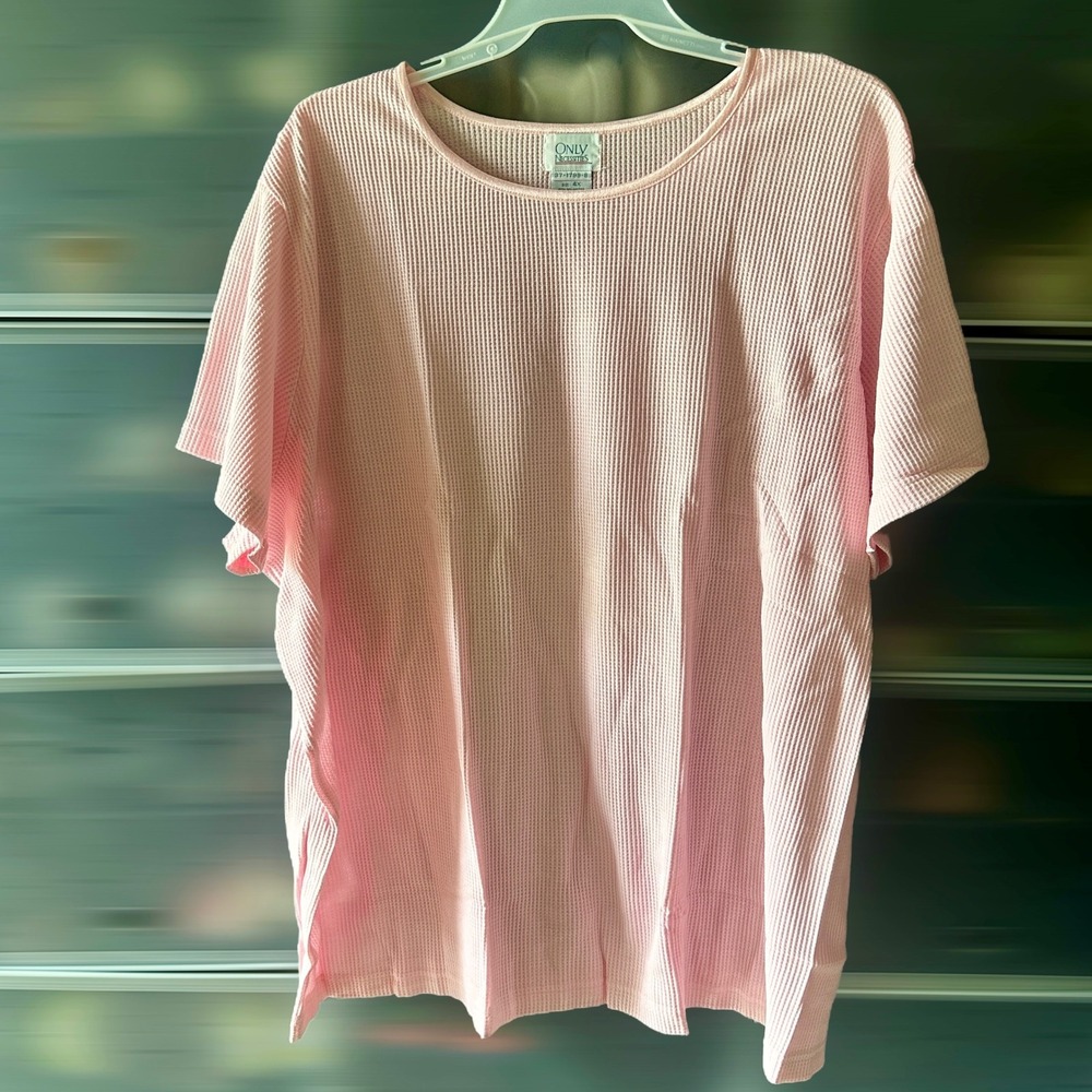 Only Necessities Womens 4X Pink Waffle Knit Short Sleeve Top Crew Neck 37-1799-8